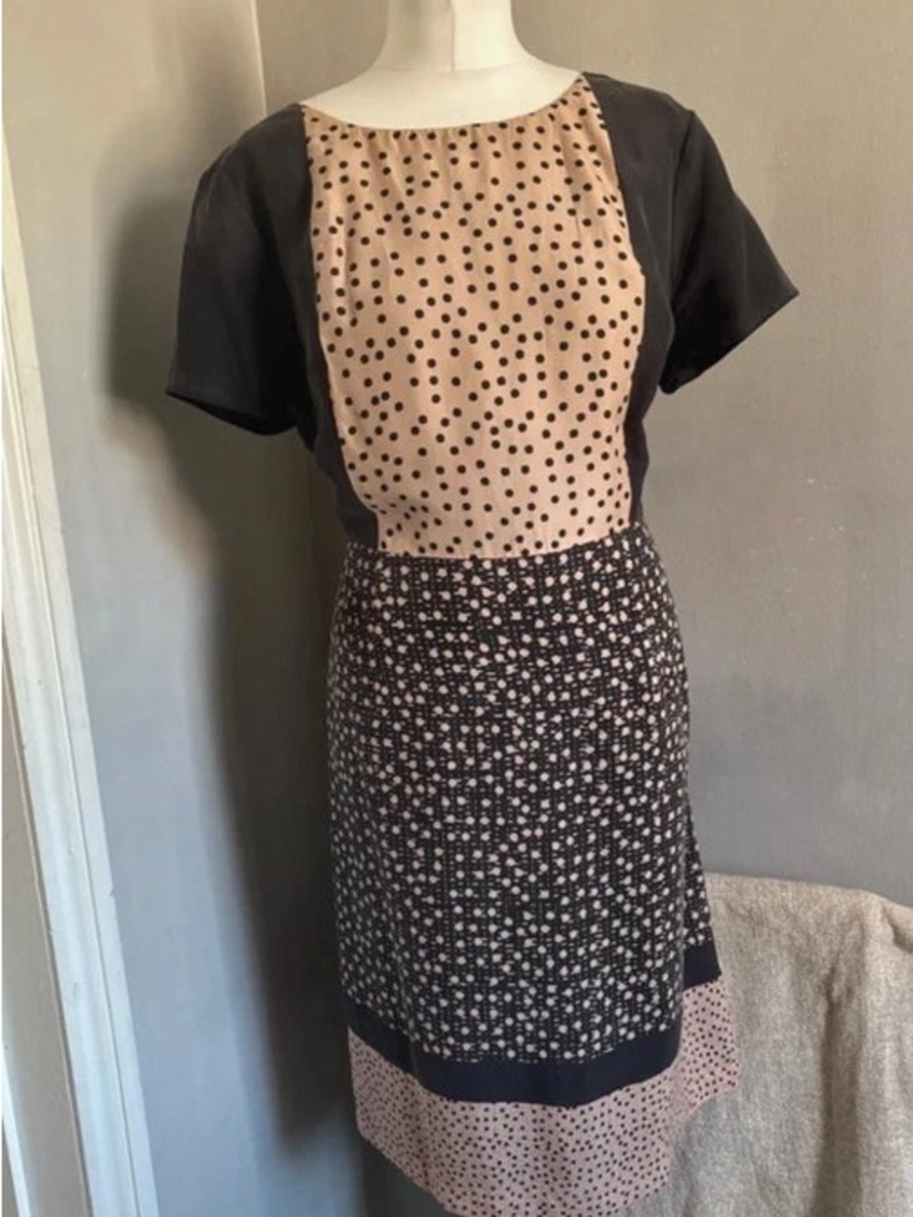 Polka Dot Panel Maxi Dress in Beige and Black